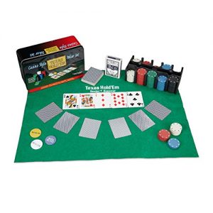 Relaxdays 10022799 Large Poker Set, 200 Chips, Play Mat, 108 Cards, Dealer Button, Casino Feeling, Texas Holdem, Colourful, HxWxD: app. 9 x 24 x 15 cm