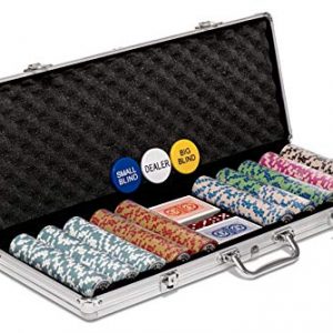 Poker Night Pro 500 Piece Texas Holdem Poker Chips Set With LARGE Aluminium Case QUALITY Clay/Metal 14g Numbered Chips, 2 Decks Professional PLASTIC Playing Cards, Dealer/Blind Buttons and 5 Dice