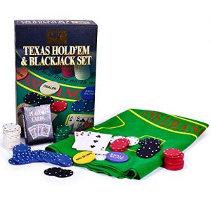 M.Y Texas Hold'em Poker & Blackjack Set - Includes Poker Chips, Deck of Cards and Mat