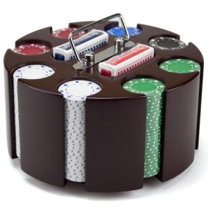 11.5 Gram Suited Poker Chip Set in Wooden Carousel and Gift Quality Retail Packaging by Brybelly